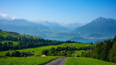 Alpine Valley Road Through Schwanden - free landscapes wallpaper 6144×3456
