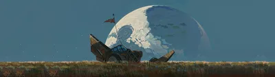 Stranded Vessel: A New World Awaits - free sci-fi wallpaper 5138×1445