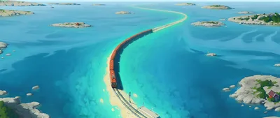 Island Railway Through Turquoise Waters - free art & design wallpaper 3840×1620