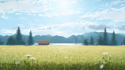 Mountain Valley Cottage in Sunlit Meadows - free art & design wallpaper 3840×2160