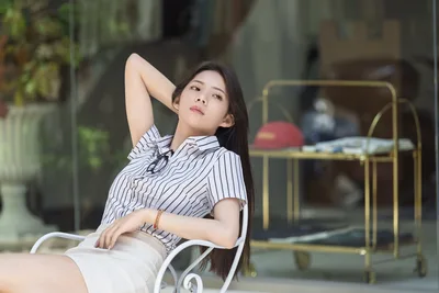 Young Woman Relaxing on White Chair Outdoors - free people & portraits wallpaper 5120×3413