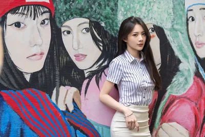 Woman Posing Against Colorful Street Art Mural - free people & portraits wallpaper 5120×3413