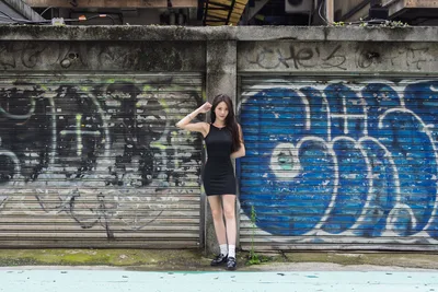 Woman Posing Against Graffiti Shutters - free people & portraits wallpaper 5120×3413