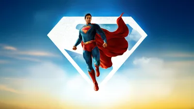 Superman Flying in Diamond Shield Logo Against Sky - free movies & tv wallpaper 5120×2880