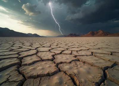 Desert Storm with Lightning Over Cracked Earth - free landscapes wallpaper 3456×2496