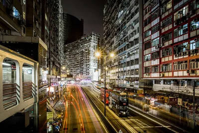 Hong Kong Night Street with Light Trails and Dense Buildings - free city & urban wallpaper 5120×3414