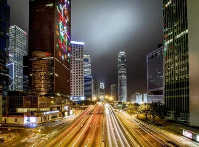 Hong Kong Central District Night Traffic Light Trails - free city & urban wallpaper 4754×3531