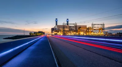 Industrial Power Plant at Dusk with Light Trails - free city & urban wallpaper 6000×3295