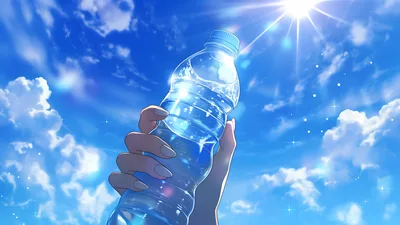Hand Holding Water Bottle Against Bright Blue Sky - free anime wallpaper 5120×2880