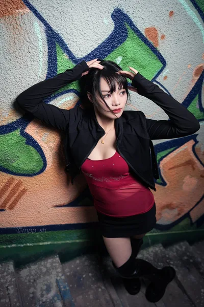 Woman Posing Against Colorful Street Art Wall - free people & portraits wallpaper 4672×7008