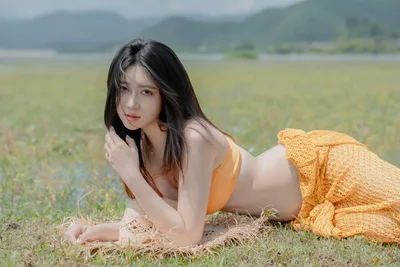 Woman in Orange Top Posing in Rural Rice Field - free people & portraits wallpaper 6000×4000