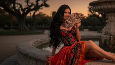Woman in Red Embroidered Dress at Sunset by Water - free people & portraits wallpaper 3840×2160