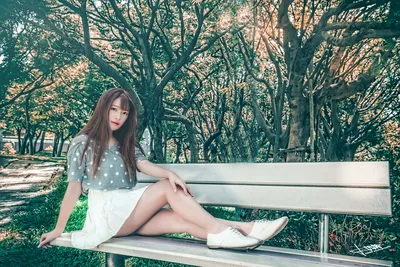 Young Woman Sitting on Bench Under Tree Canopy - free people & portraits wallpaper 5760×3840