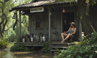 Woman at Moonshine Cabin by the Water - free people & portraits wallpaper 4496×2704