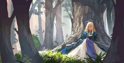 Blonde Warrior Woman in Forest Grove - free anime wallpaper 3000×1512