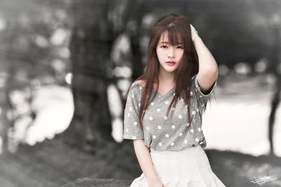 Young Woman in Polka Dot Top Posing Outdoors - free people & portraits wallpaper 5760×3840