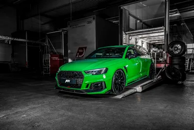 Lime Green ABT Audi RS4 in Professional Workshop - free cars & vehicles wallpaper 7952×5304