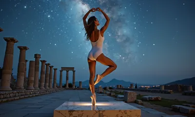 Ballerina Performing in Ancient Ruins at Night - free people & portraits wallpaper 3840×2304