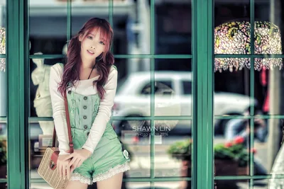 Young Woman in Green Dress by Glass Storefront - free people & portraits wallpaper 5760×3840