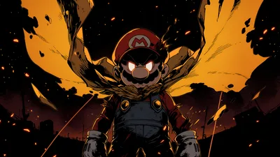 Mario in Dark Armor with Explosive Power Aura - free gaming wallpaper 5120×2880