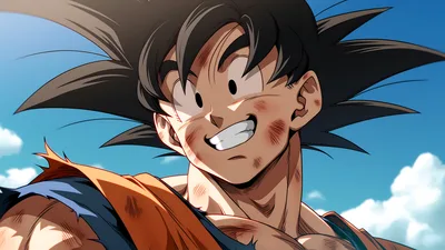 Goku Smiling Against Blue Sky with Clouds - free cartoons & comics wallpaper 5120×2880