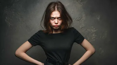 Portrait Of Young Woman In Black Shirt Against Gray Backdrop - free people & portraits wallpaper 2912×1632