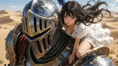 Anime Girl with Knight in Desert Landscape - free anime wallpaper 3840×2160