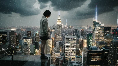 Person Standing on Rooftop Overlooking Rainy New York City - free city & urban wallpaper 3840×2160