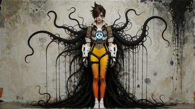 Character With Tentacle Wings Against Textured Wall - free art & design wallpaper 3840×2160
