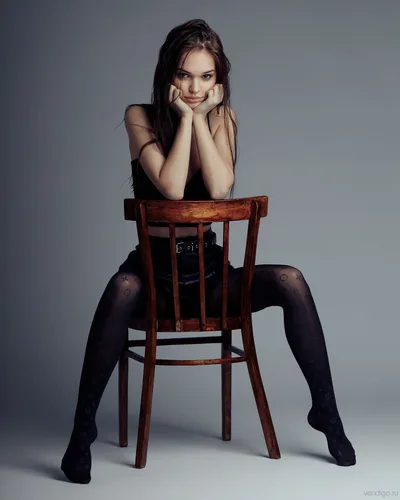Woman Sitting on Wooden Chair Studio Portrait - free people & portraits wallpaper 4096×5120