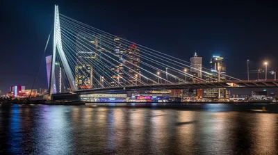 Erasmus Bridge Rotterdam Netherlands at Night - free city & urban wallpaper 5579×3114