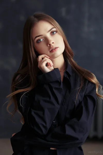 Portrait of a Pensive Woman in a Black Shirt - free people & portraits wallpaper 3414×5120