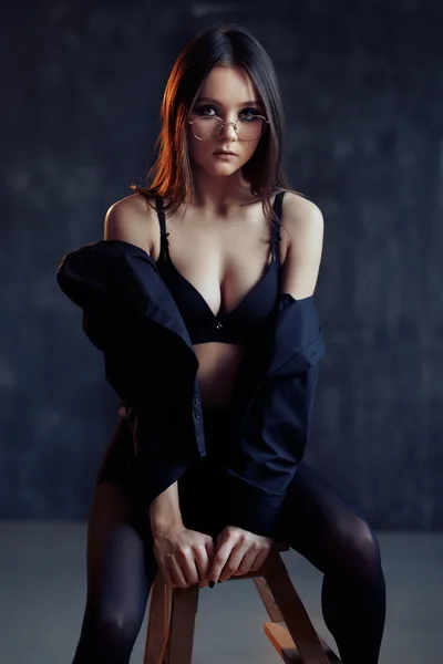 Sensual Portrait of a Woman with Glasses and Black Lingerie - free people & portraits wallpaper 3320×4980