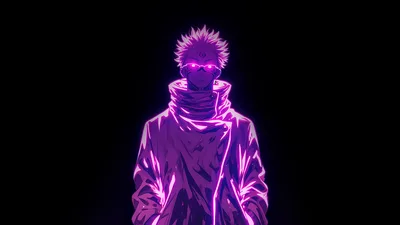 Sukuna's Neon Dominion - Purple AMOLED 5K - free dark wallpaper 5120×2880