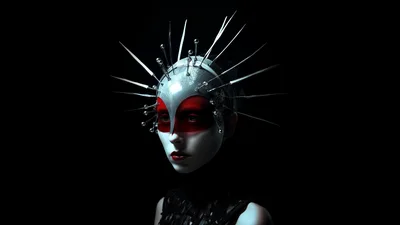 Futuristic Cyborg Face with Metallic Spiky Crown - free art & design wallpaper 2133×1200