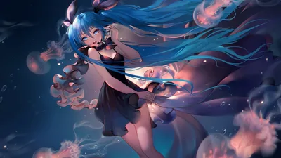 Anime Girl with Blue Hair in Ethereal Cloud Setting - free gaming wallpaper 1920×1080