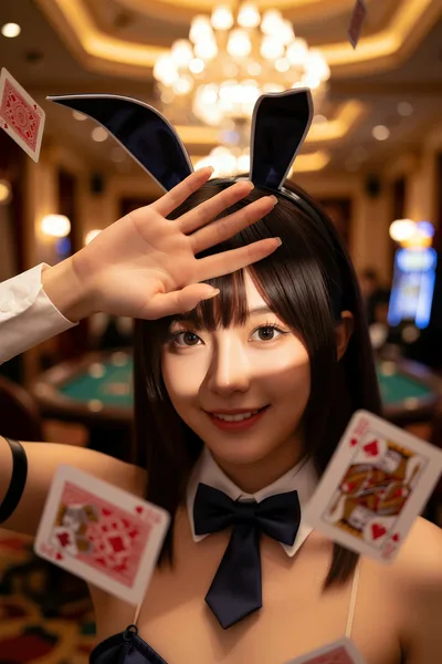 Bunny Girl With Playing Cards in Casino Setting - free people & portraits wallpaper 4800×7200