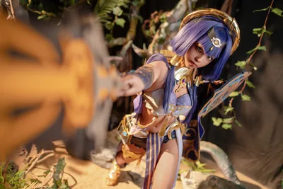 Purple-Haired Character in Golden Armor Among Rocks - free people & portraits wallpaper 6000×4000