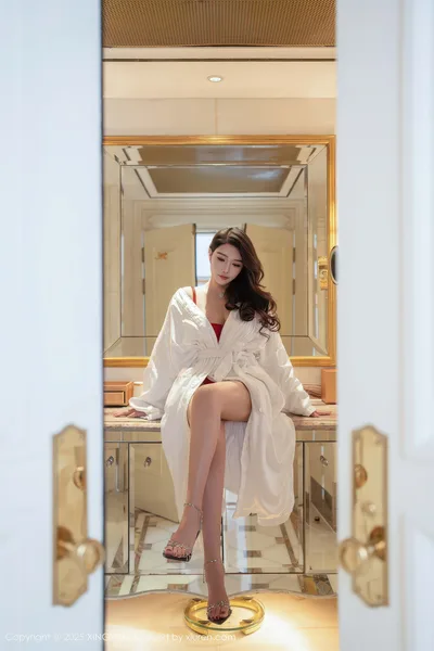 Woman in White Robe Posing in Luxury Bathroom Mirror - free people & portraits wallpaper 3600×5400