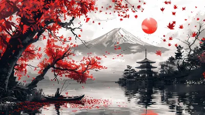 Crimson Autumn By Mount Fuji - free city & urban wallpaper 5120×2880