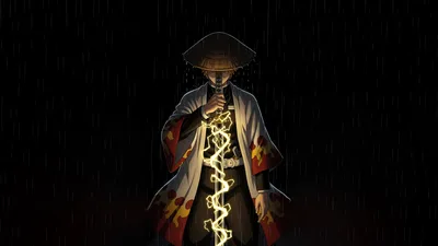 Zenitsu Thunder Breathing in Rain - AMOLED 5K - free dark wallpaper 5120×2880