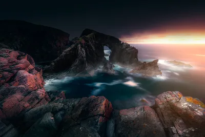Stac a Phris Arch: Scottish Sunset Seascape - free nature wallpaper 5120×3413