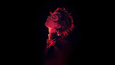 Tanjiro's Crimson Resolve in Darkness - free dark wallpaper 5120×2880