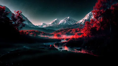 Crimson Forest Under Starlit Mountains - free nature wallpaper 3840×2160