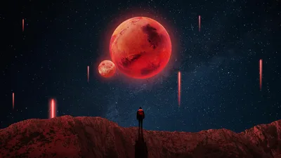 Solitary Witness to the Blood Moon's Apocalypse - free fantasy wallpaper 3840×2160