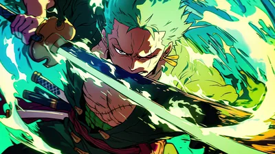 Roronoa Zoro's Emerald Blade - One Piece 5K Art - free anime wallpaper 5120×2880