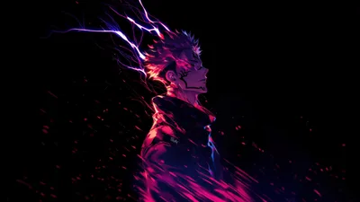 Sukuna's Electric Wrath - Neon Glow - free dark wallpaper 5120×2880