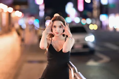 Woman in Black Dress on Neon-Lit Urban Street - free people & portraits wallpaper 6144×4096