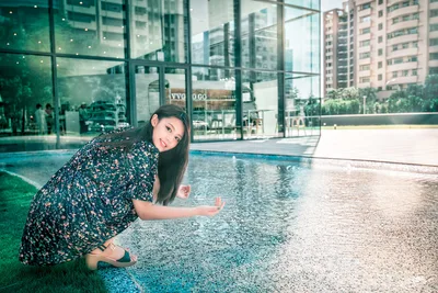 Young Woman Posing by Modern Pool with City View - free people & portraits wallpaper 5760×3840