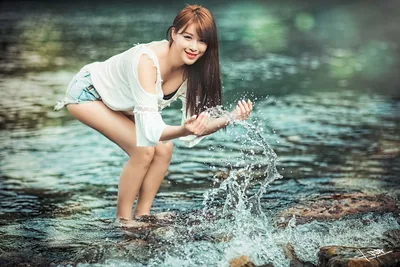 Woman Playing With Water Splashes by Lake Shore - free people & portraits wallpaper 5760×3840